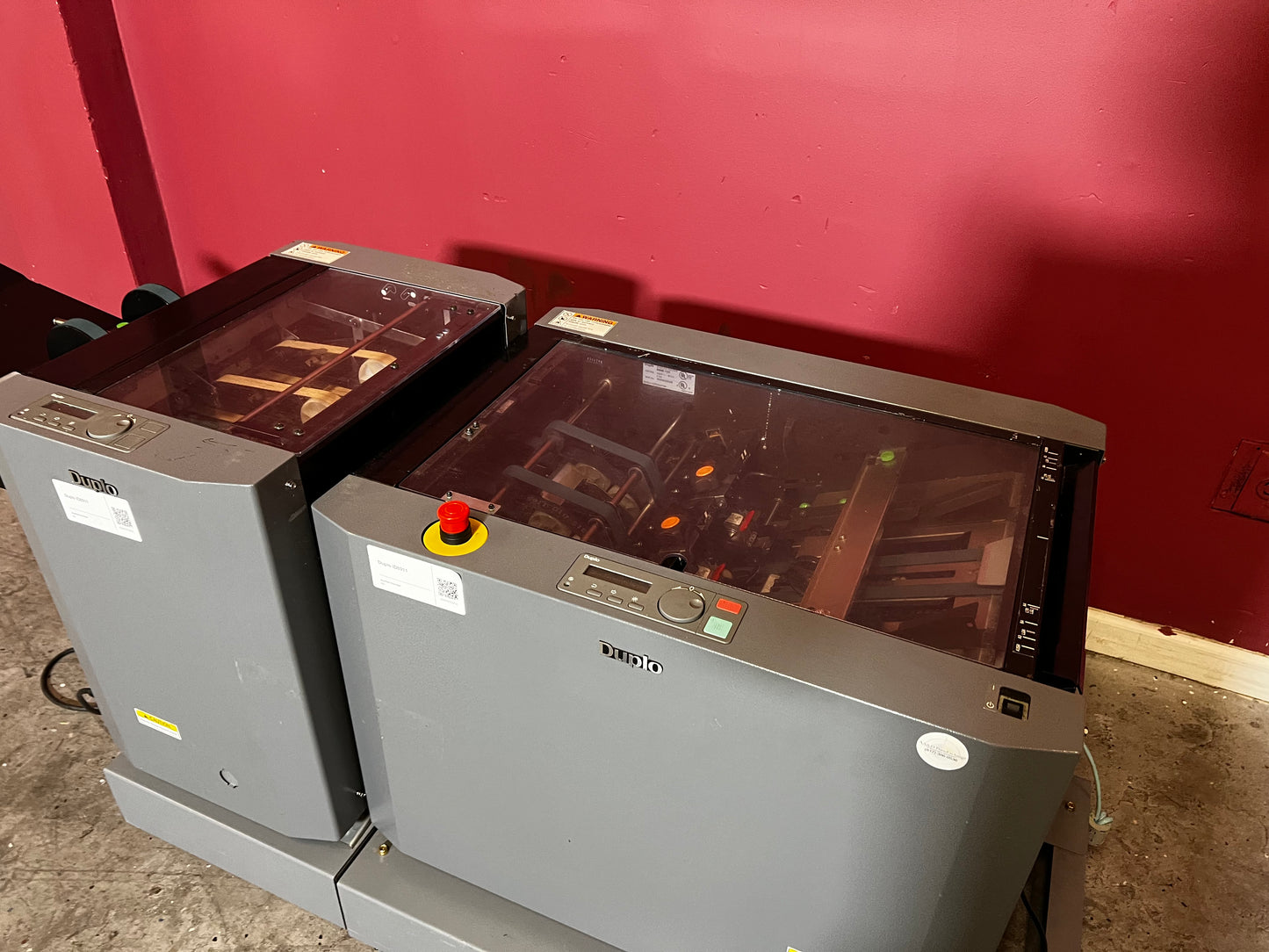 Used Duplo DBM-120 booklet maker with trimmer view of modular trimmer attachment – AA&D PressExchange