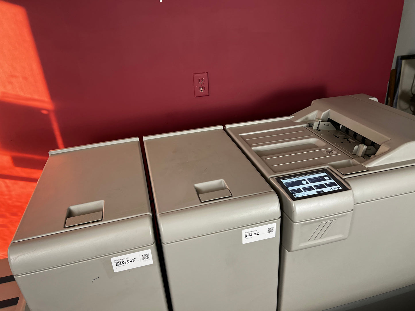 Used Plockmatic 350 production booklet maker with inline configuration in digital print setup – AA&D PressExchange