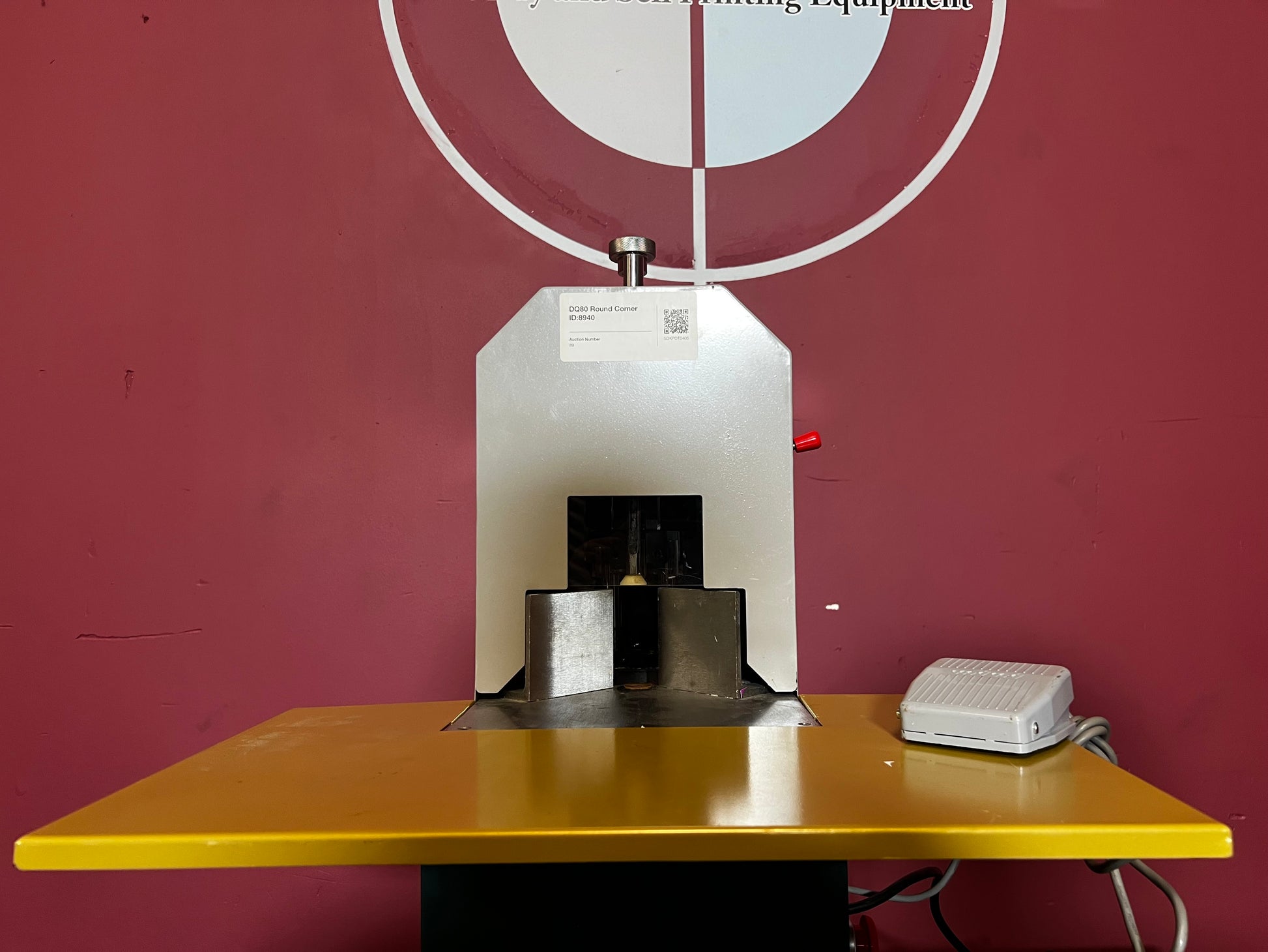 Used DQ80 Electric Round Corner Cutting Machine by AA&D PressExchange, top view with waste basket