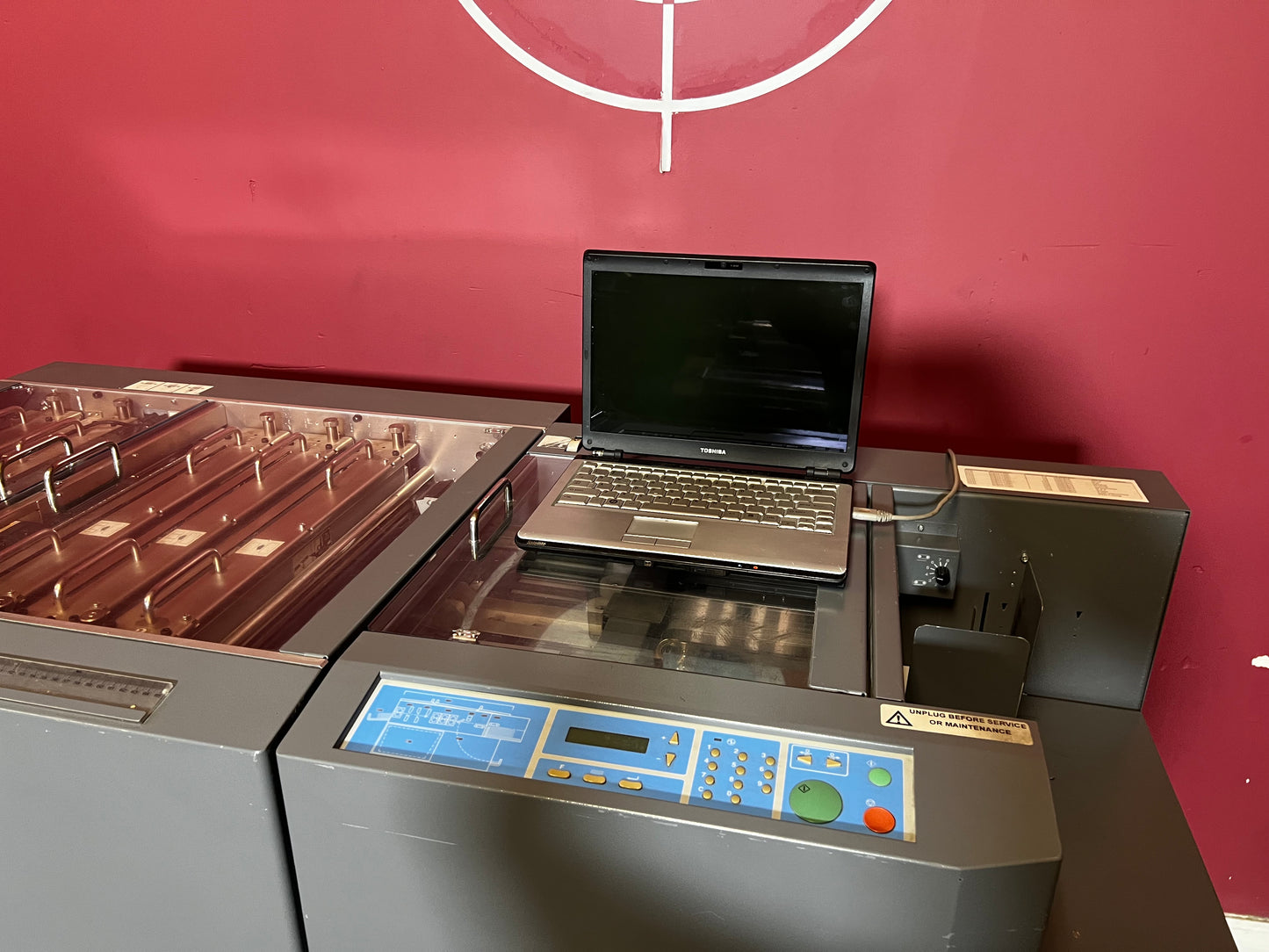 Used Duplo DC-645 Slitter Cutter Creaser detailed shot of digital finishing slitting knives – AA&D PressExchange