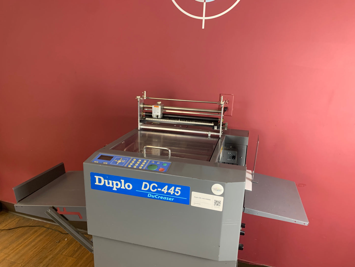 Used Duplo DC-445 DuCreaser digital print finishing creaser angled view – AA&D PressExchange