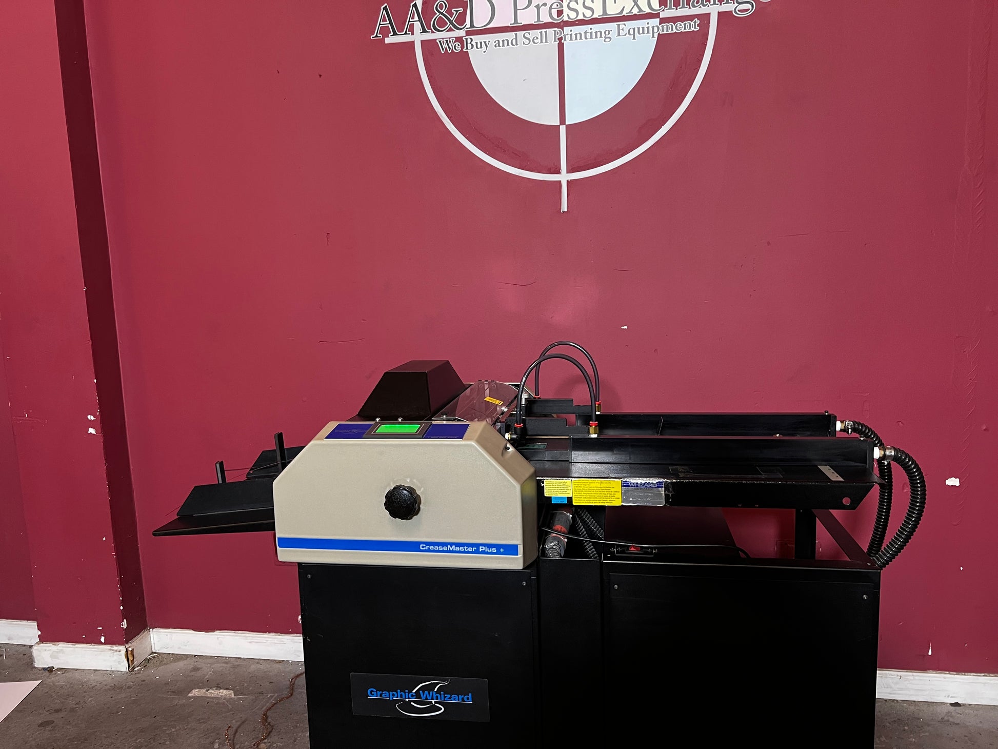 Used Graphic Whizard CreaseMaster Plus pneumatic paper creasing and perforating machine at AA&D PressExchange