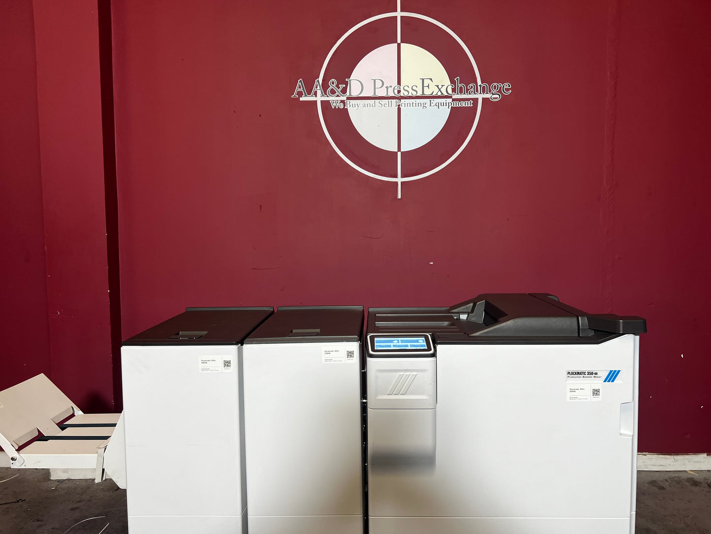 Used Plockmatic 350-M booklet maker 28k meter top view of folding and stitch sections – AA&D PressExchange
