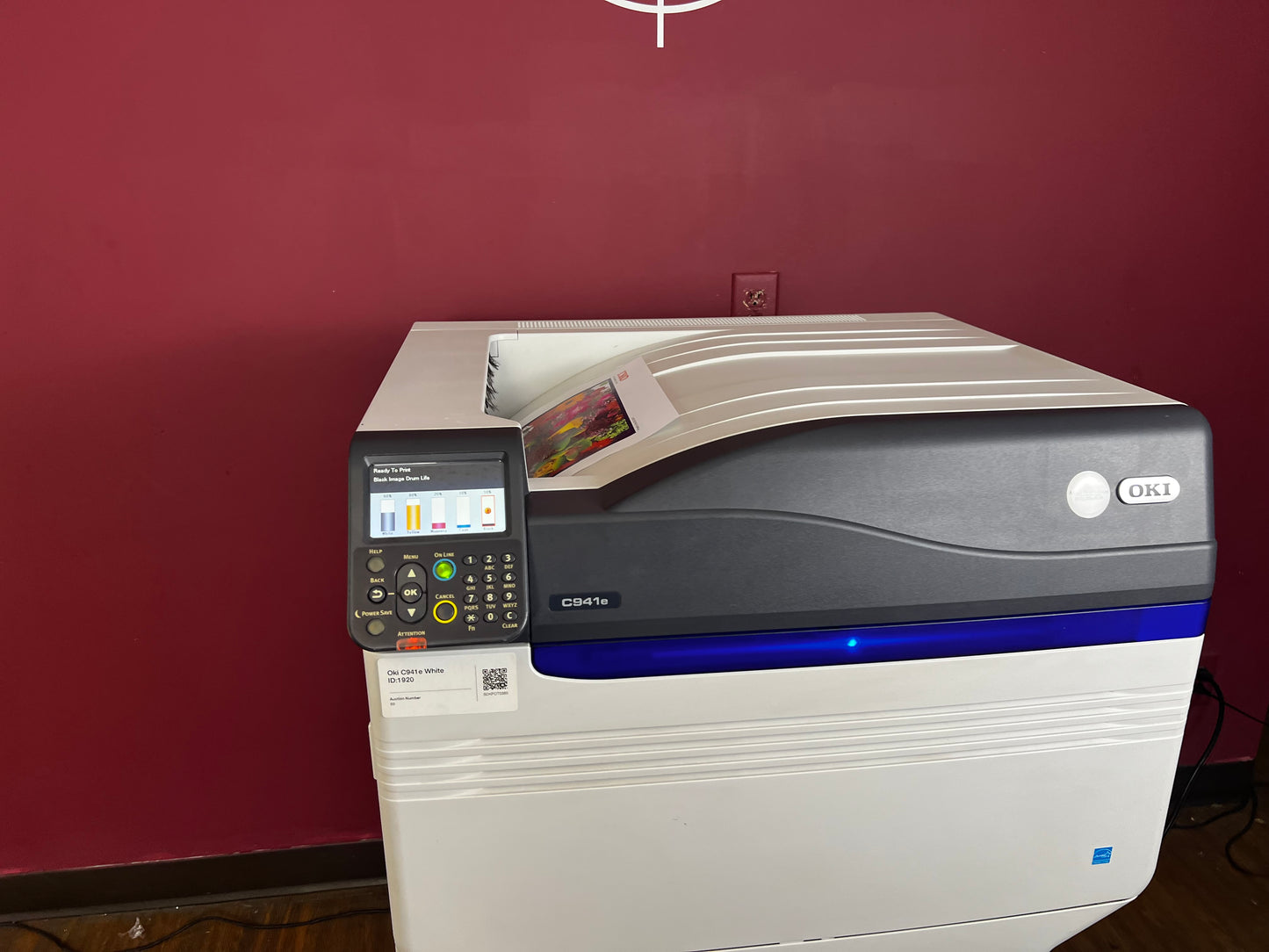 Used Oki C941e Laser Printer AA&D PressExchange prints CMYK plus clear gloss for creative industries