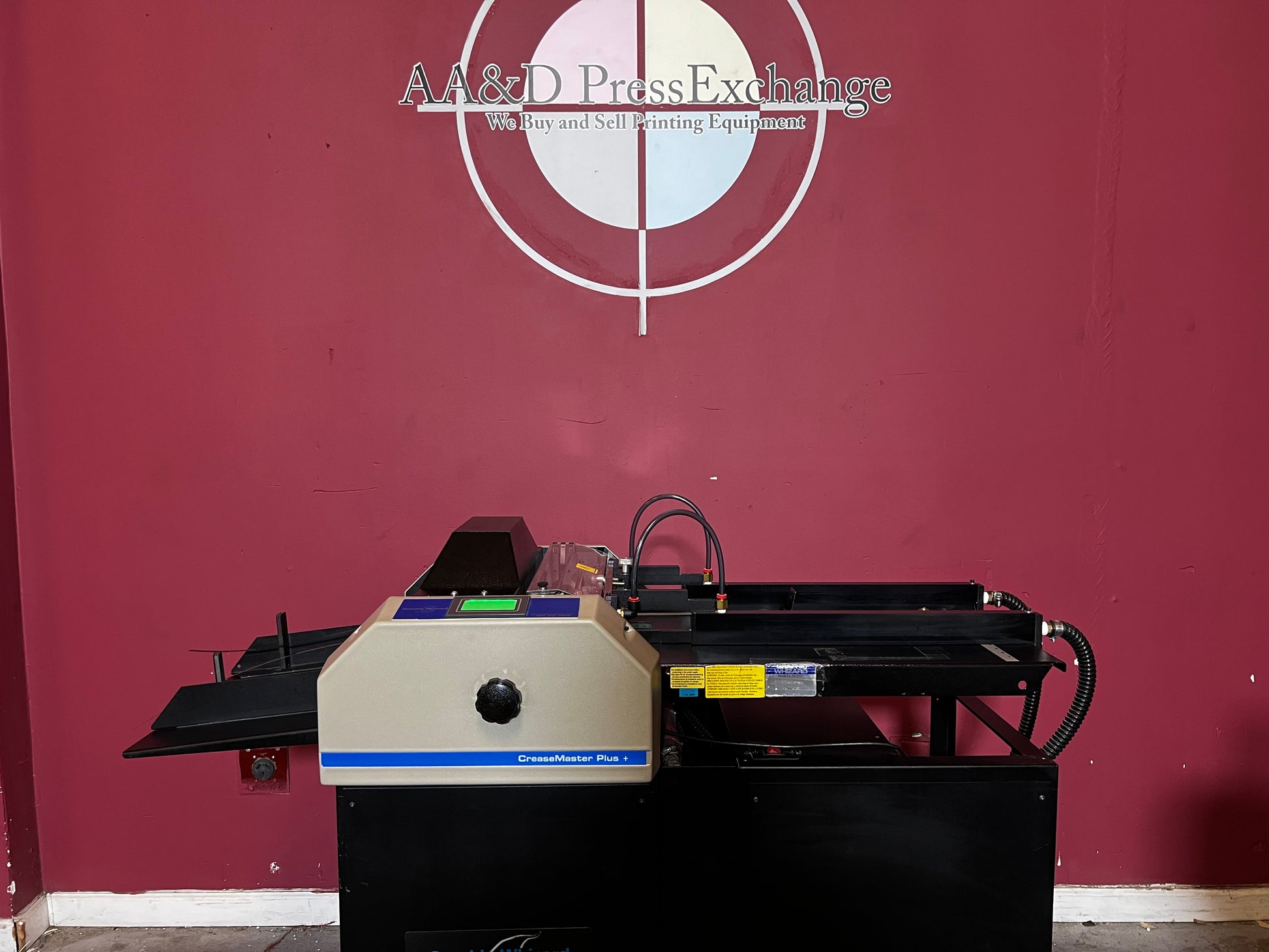 Used Graphic Whizard CreaseMaster Plus pneumatic creasing machine at AA&D PressExchange for print finishing