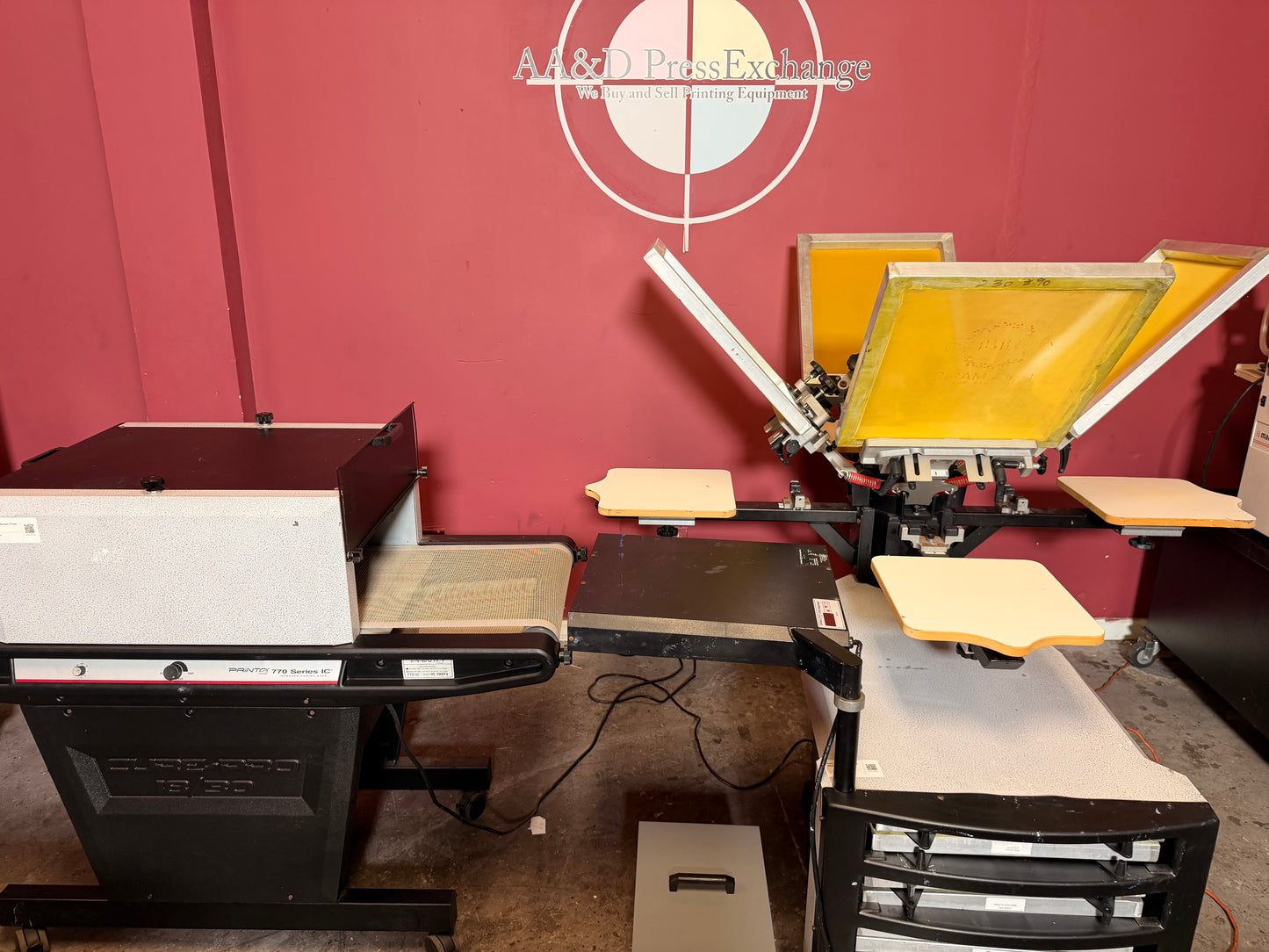 Used Printa 770 Screen Printer product overview showing complete screen printing system – AA&D PressExchange