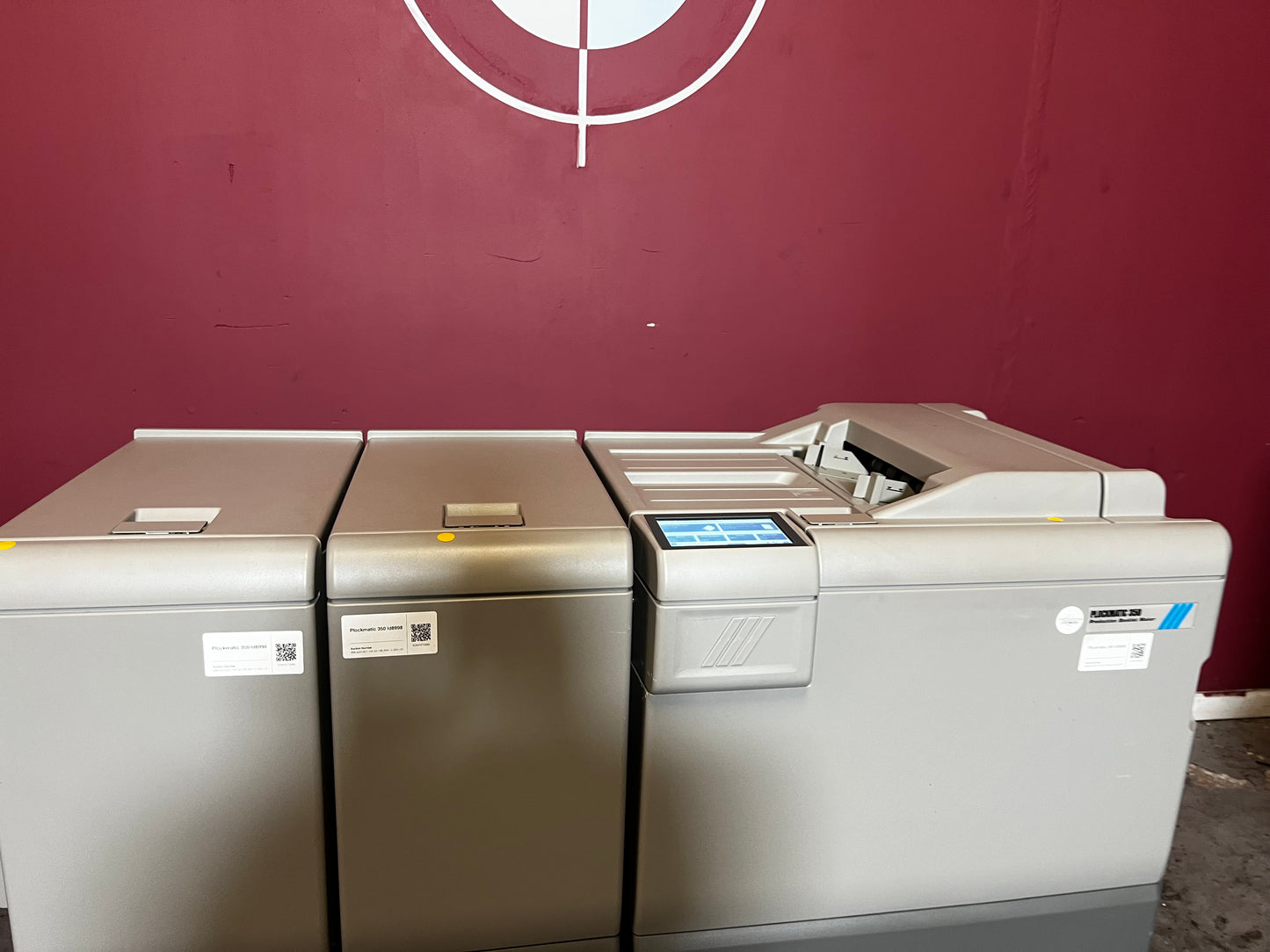 Used Plockmatic 350 200k meter booklet maker rear view showing booklet output tray – AA&D PressExchange