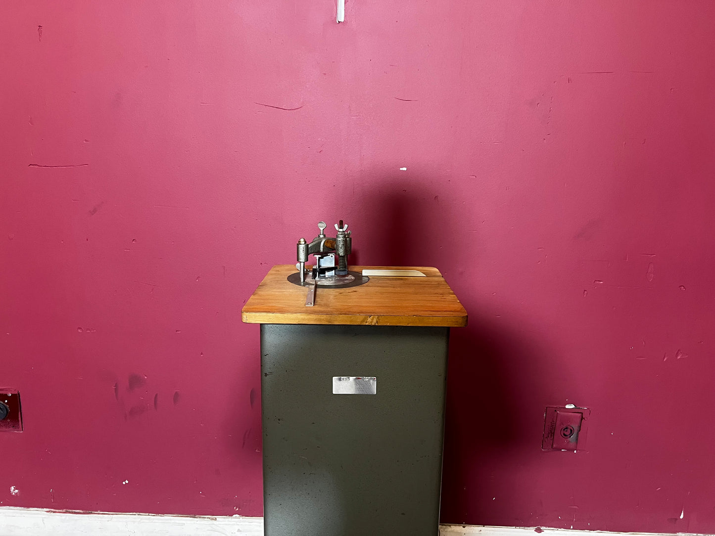 Used Lassco CR-50 Manual Corner Rounder by AA&D PressExchange showing cutting action