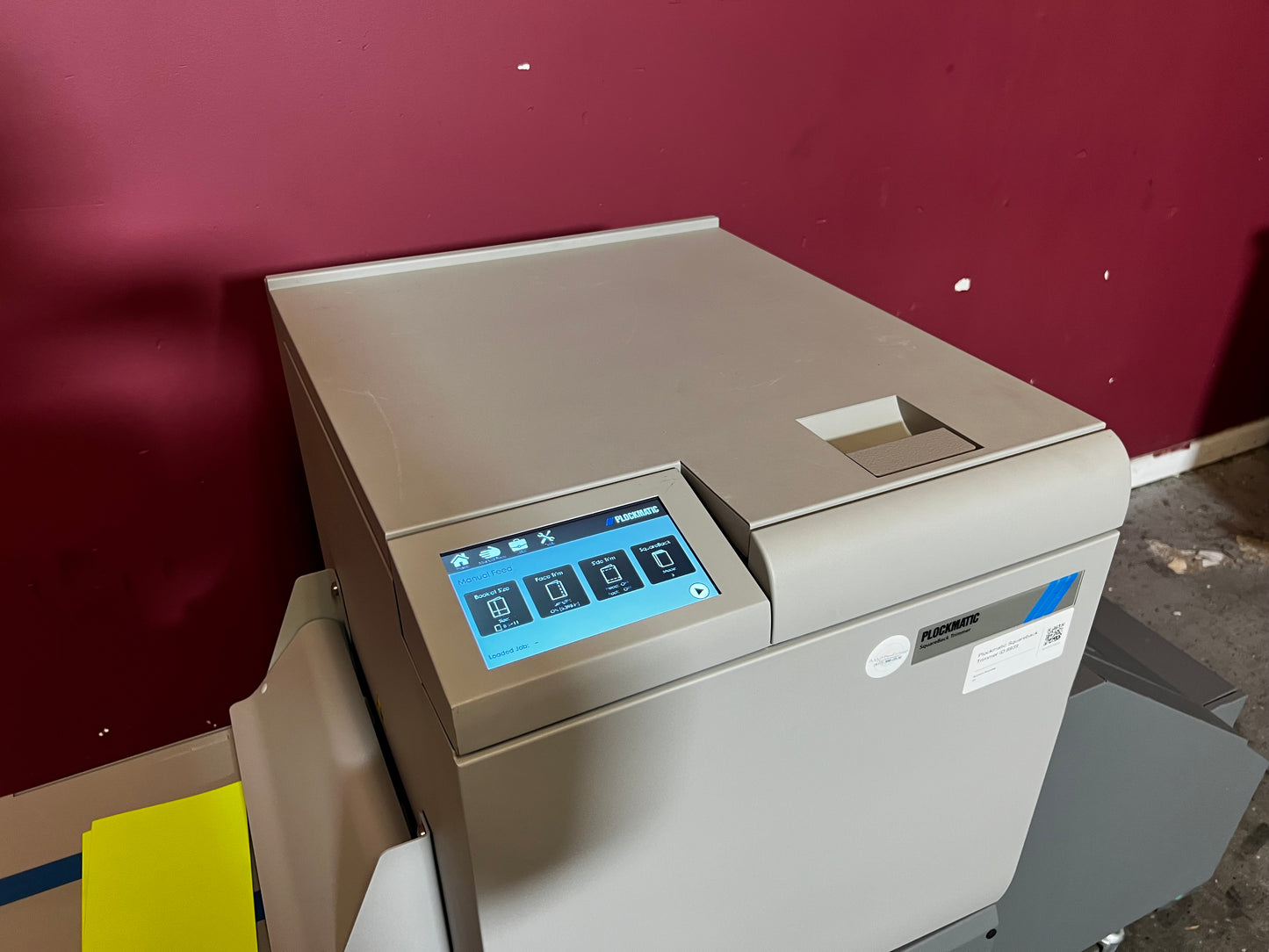 Used Plockmatic SquareBack Trimmer front view displaying compact design and control interface – AA&D PressExchange
