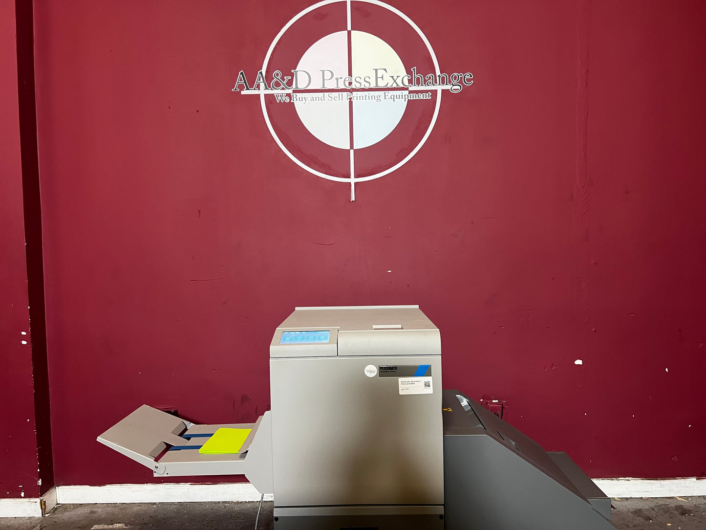 Used Plockmatic SquareBack Trimmer detailed shot of booklet spine trimming area – AA&D PressExchange