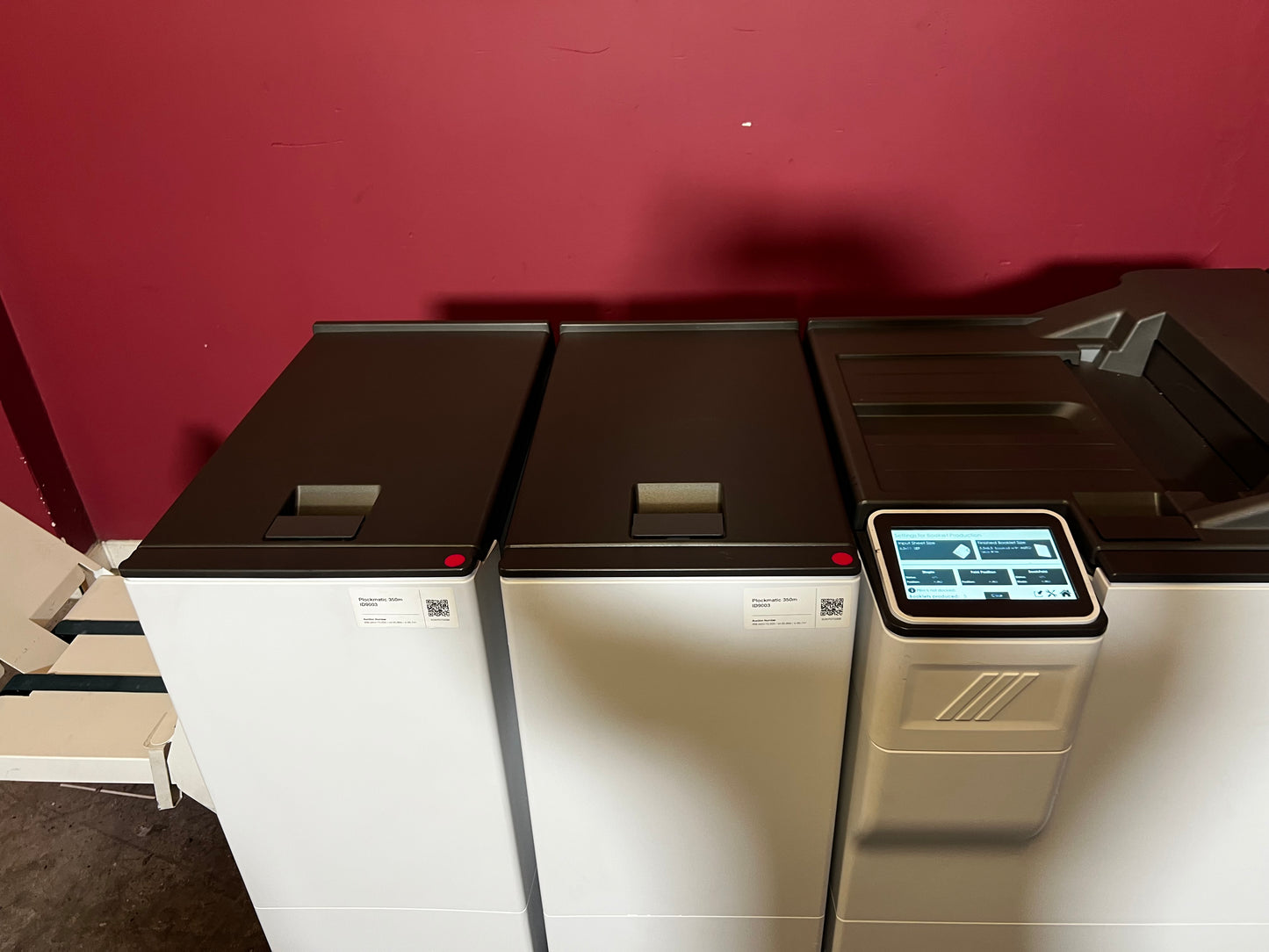 Used Plockmatic 350-M 85k meter booklet maker showing square-back trim and fold features – AA&D PressExchange