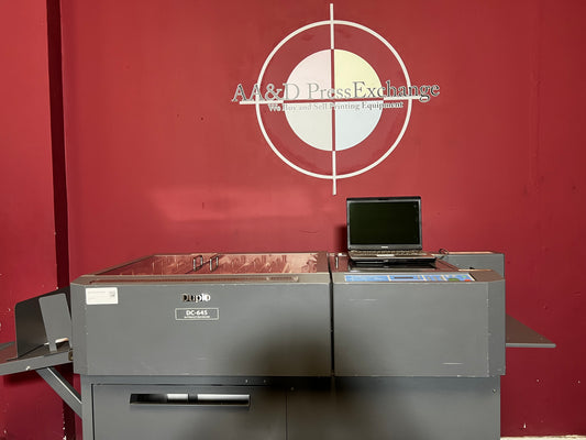 Used Duplo DC-645 Slitter Cutter Creaser front view with touchscreen controller – AA&D PressExchange
