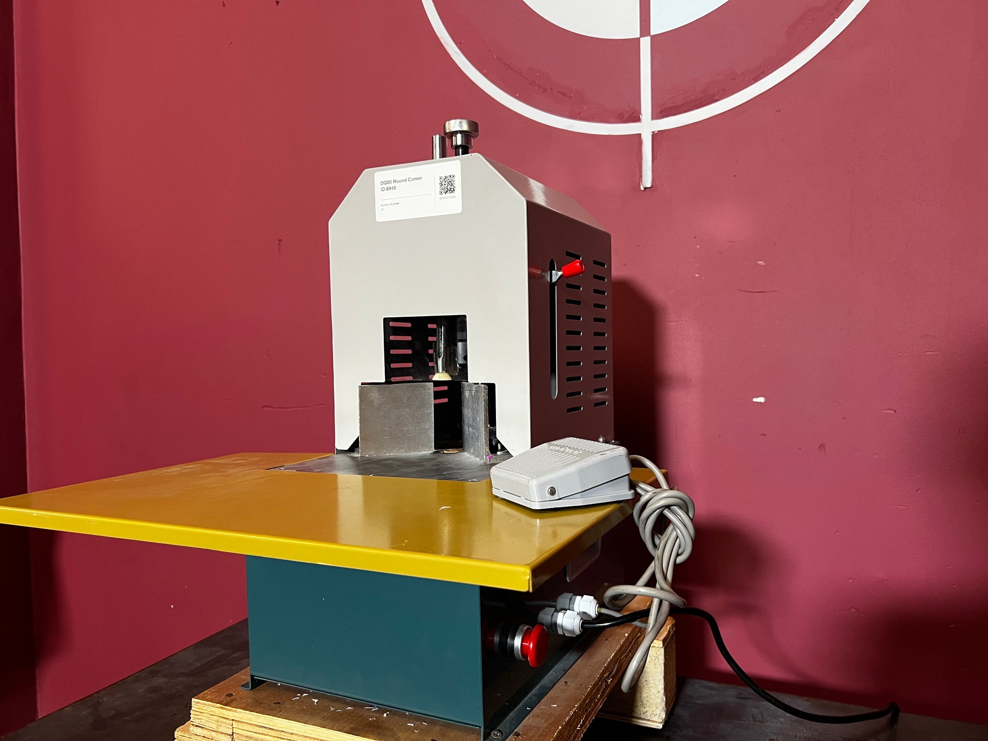 Used DQ80 Electric Round Corner Cutting Machine by AA&D PressExchange, angle view highlighting foot pedal