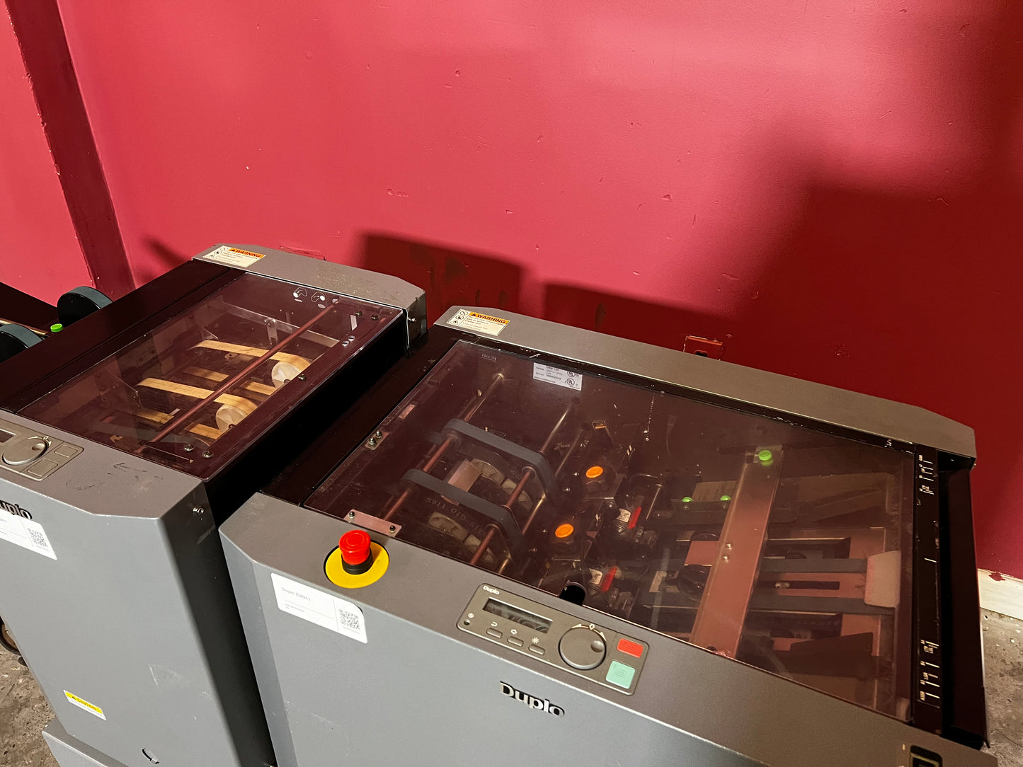 Used Duplo DBM-120 booklet maker with trimmer showing control panel and automation settings – AA&D PressExchange