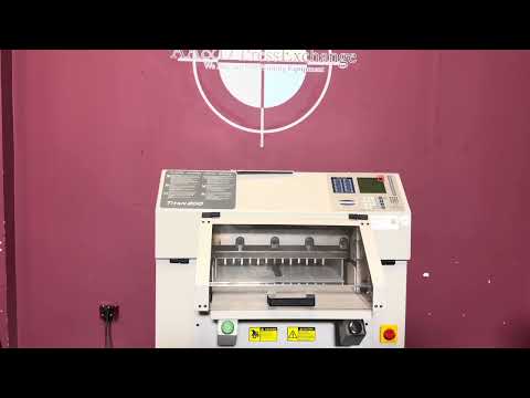 Used Challenge Titan 200 Hydraulic Paper Cutter by AA&D PressExchange, promotional image of full machine setup