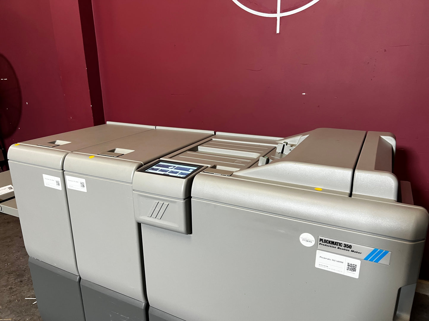 Used Plockmatic 350 200k meter booklet maker close-up of control panel and automation settings – AA&D PressExchange
