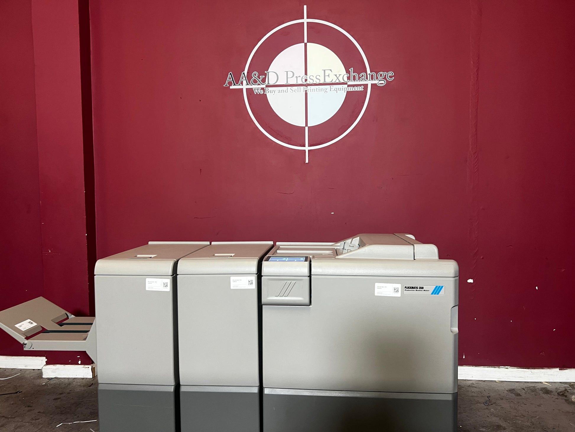 Used Plockmatic 350 64k meter booklet maker control panel close-up and automation interface – AA&D PressExchange