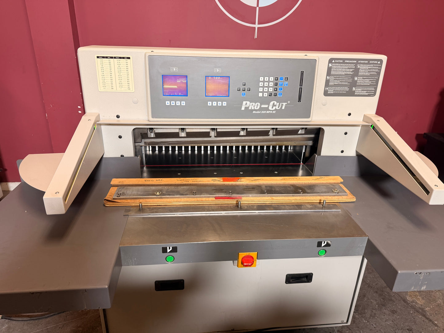 Used Pro-Cut 320 MPS III programmable hydraulic cutter for sale detailed front area