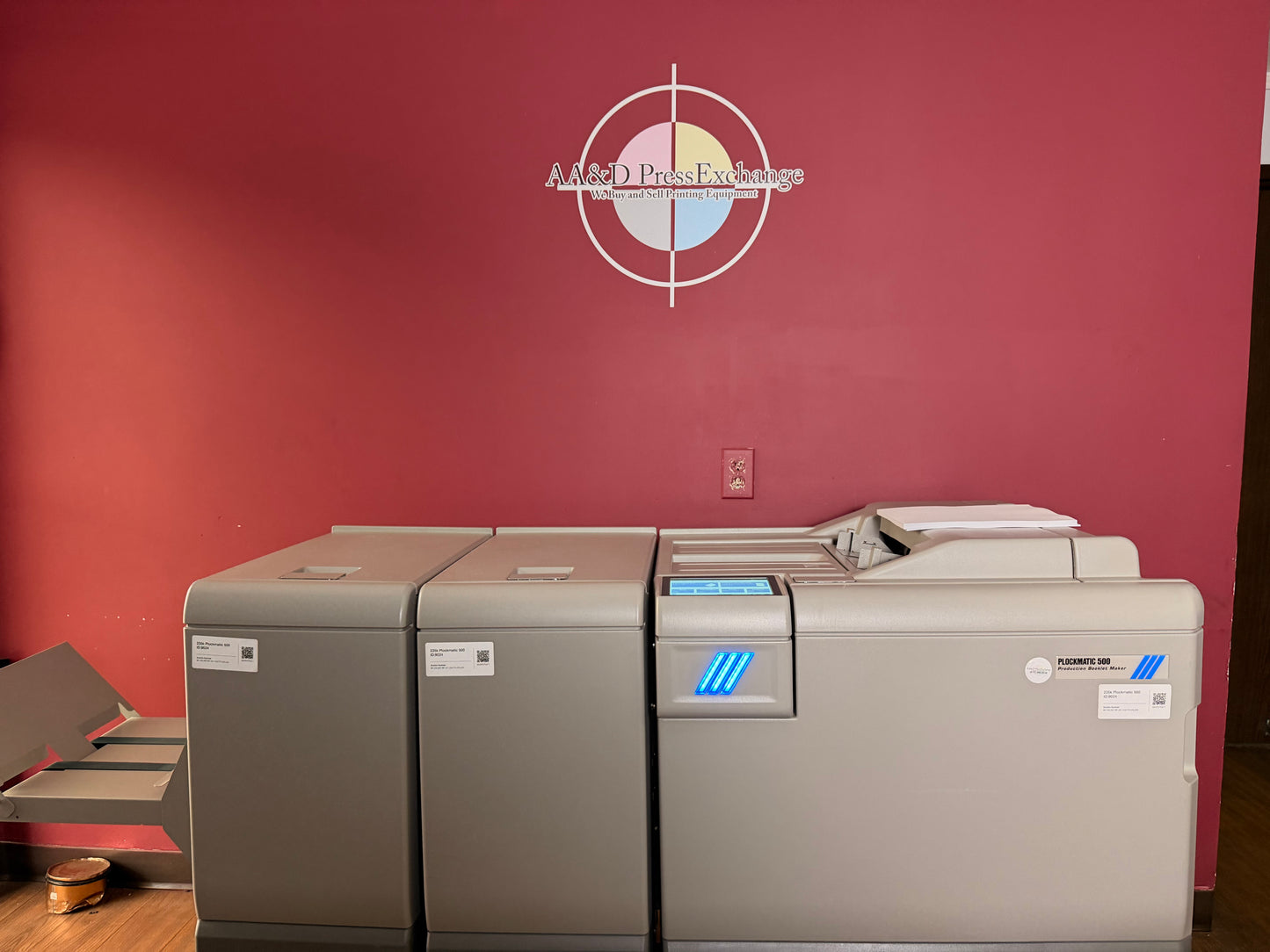 Plockmatic 500 booklet maker for sale with crease, rotate, and bleed trimming features