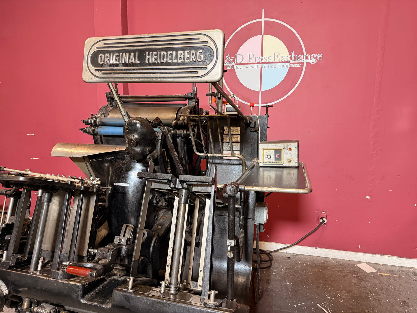 Heidelberg Windmill Letterpress 13x18 with Foil Stamping for sale control panel and adjustment levers