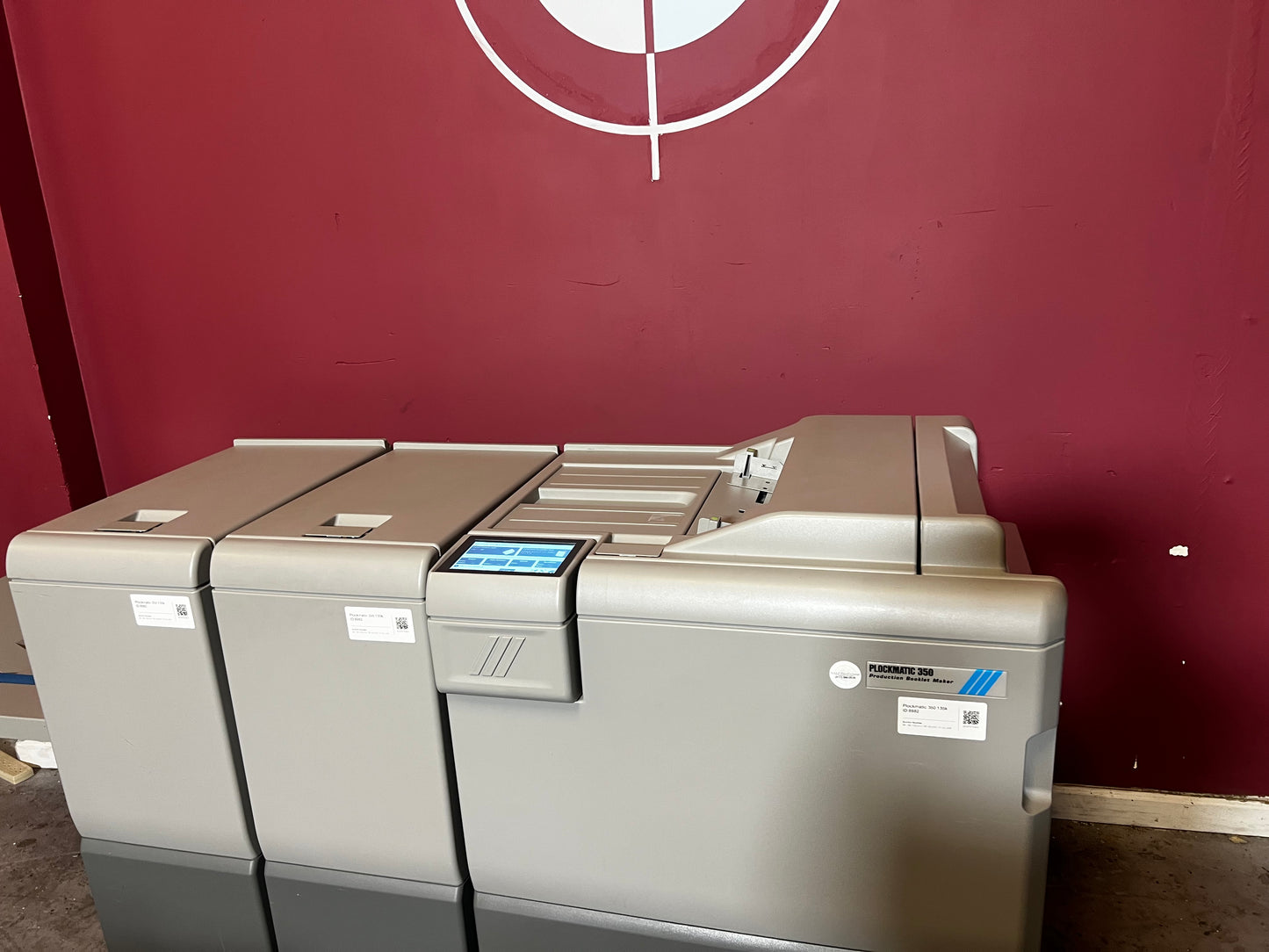 Used Plockmatic 350 bookletmaker 136k close-up of square spine and trim function – AA&D PressExchange