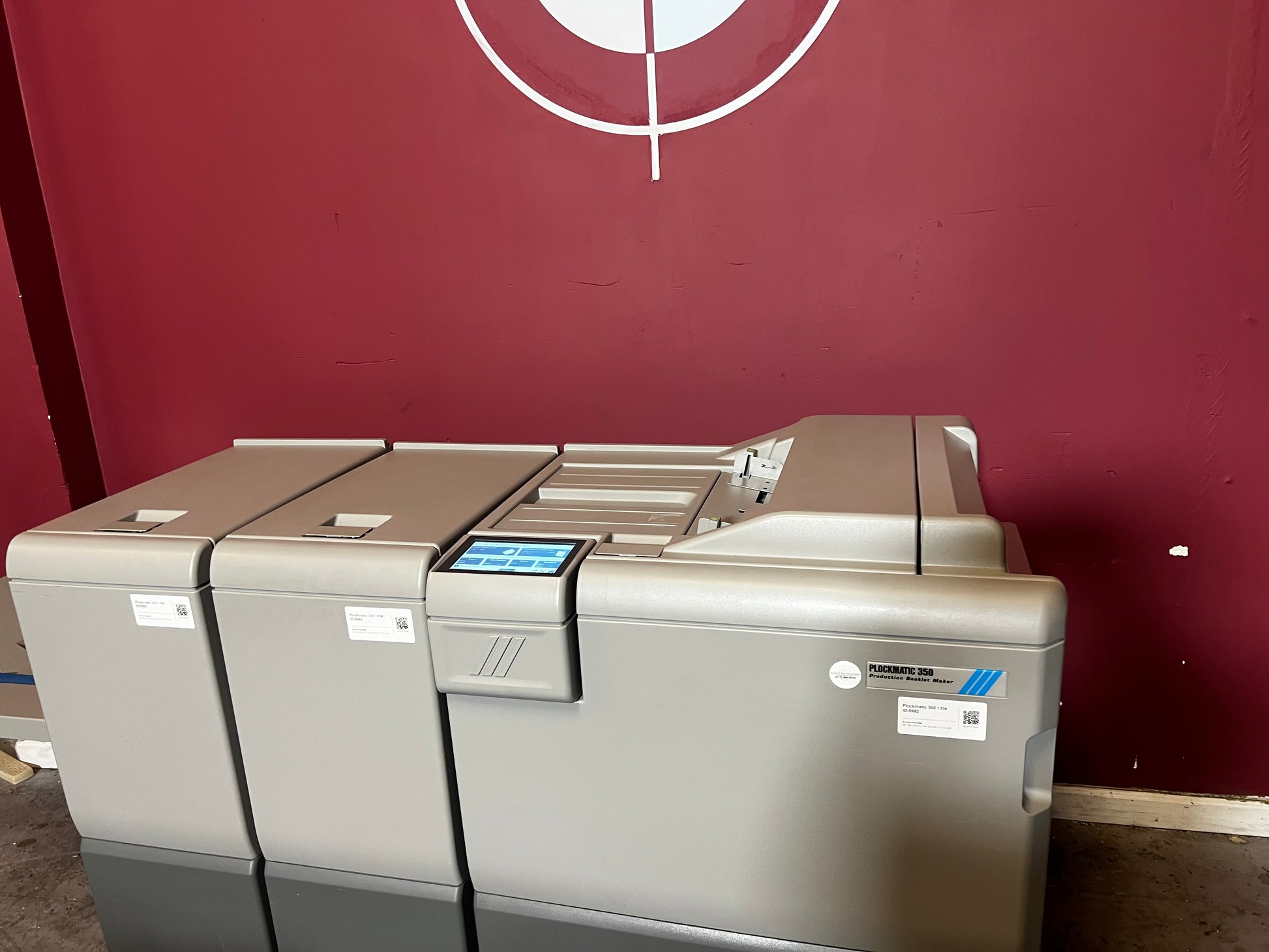 Used Plockmatic 350 bookletmaker 136k close-up of square spine and trim function – AA&D PressExchange