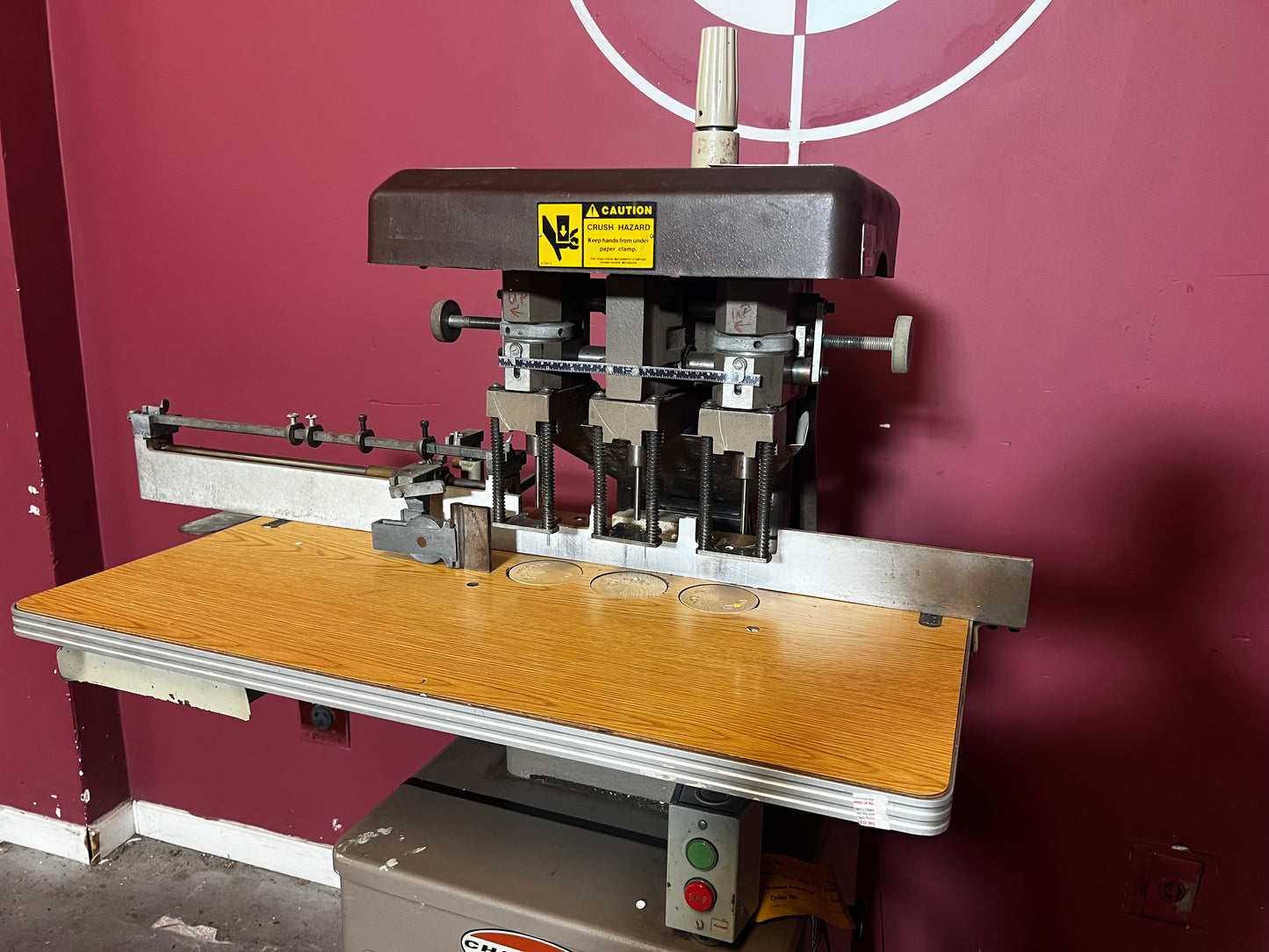 AA&D PressExchange Used Challenge EH-3A Paper Drill with chip removal system and adjustable heads.