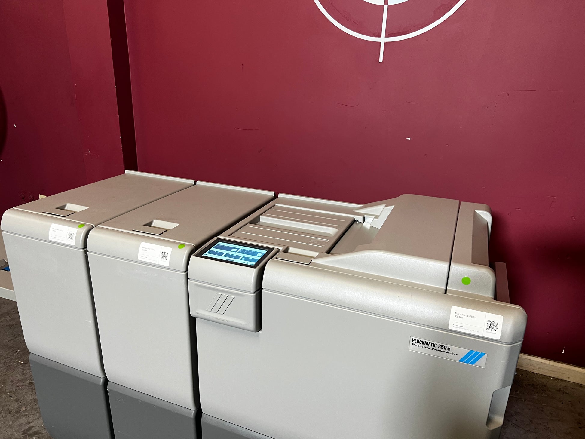 Used Plockmatic 350e 31k Meter side view highlighting modular booklet making features – AA&D PressExchange