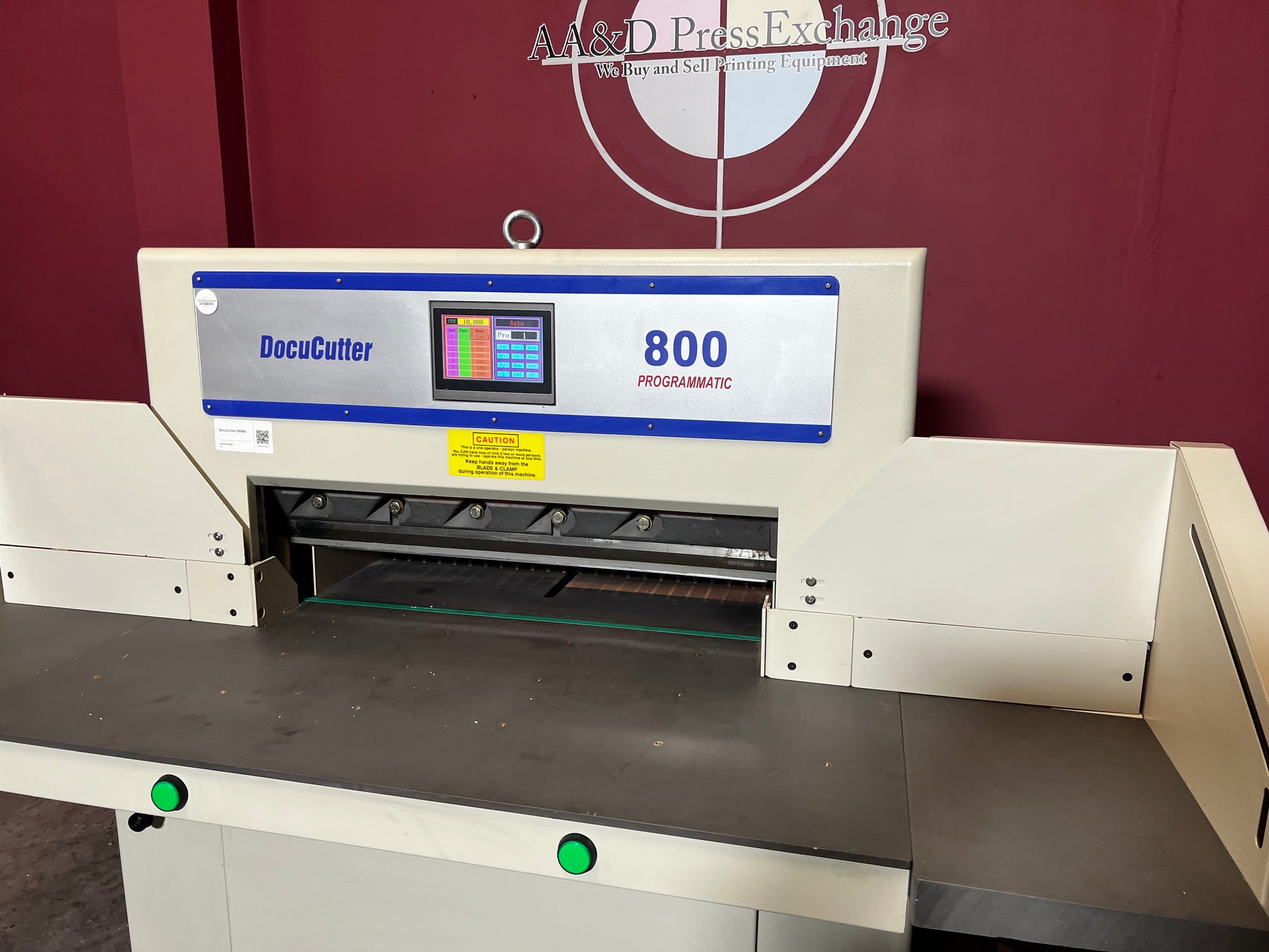 Used Duplo Docucutter 800 Programmatic side view showing illuminated cutting line – AA&D PressExchange