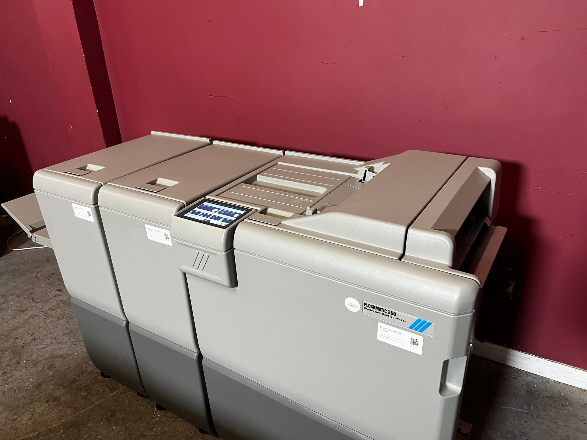 Used Plockmatic 350 bookletmaker 136k top view of square back and trimming module – AA&D PressExchange