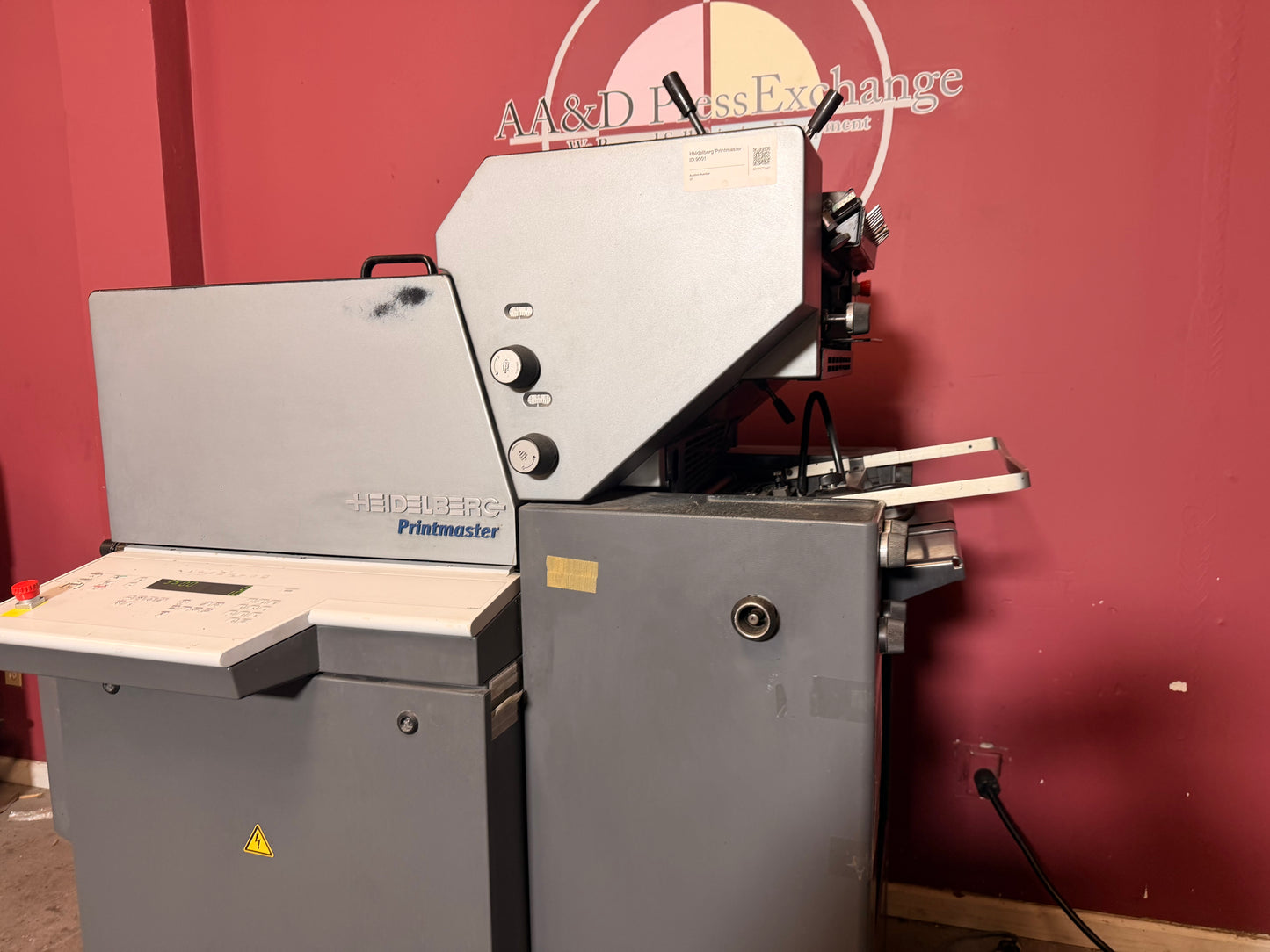 Used Heidelberg Printmaster QM 46-2 two color press for sale showing feeder section