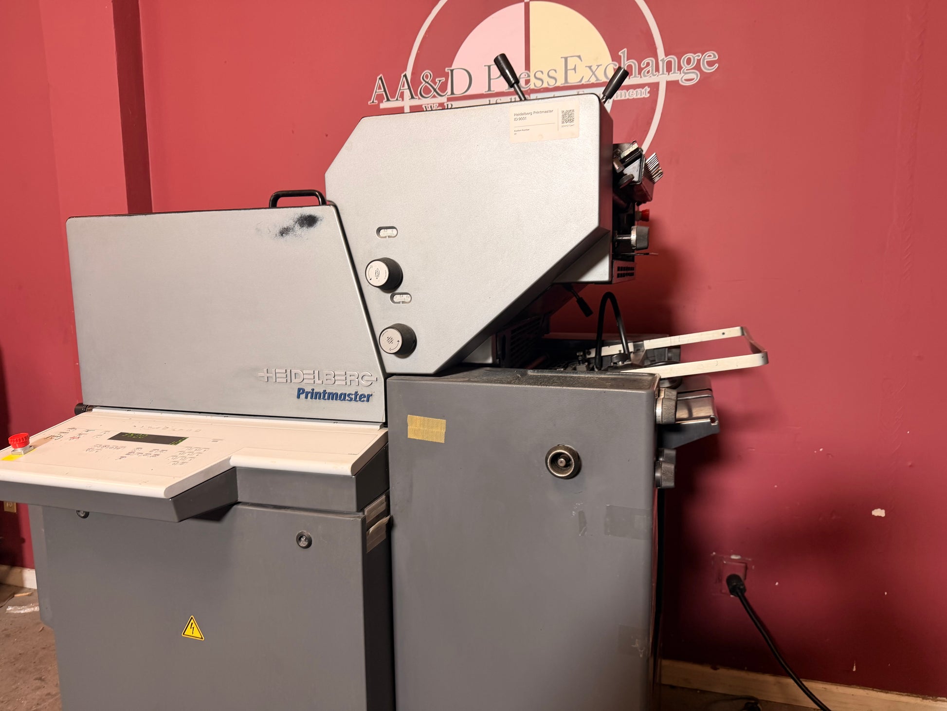 Used Heidelberg Printmaster QM 46-2 two color press for sale showing feeder section