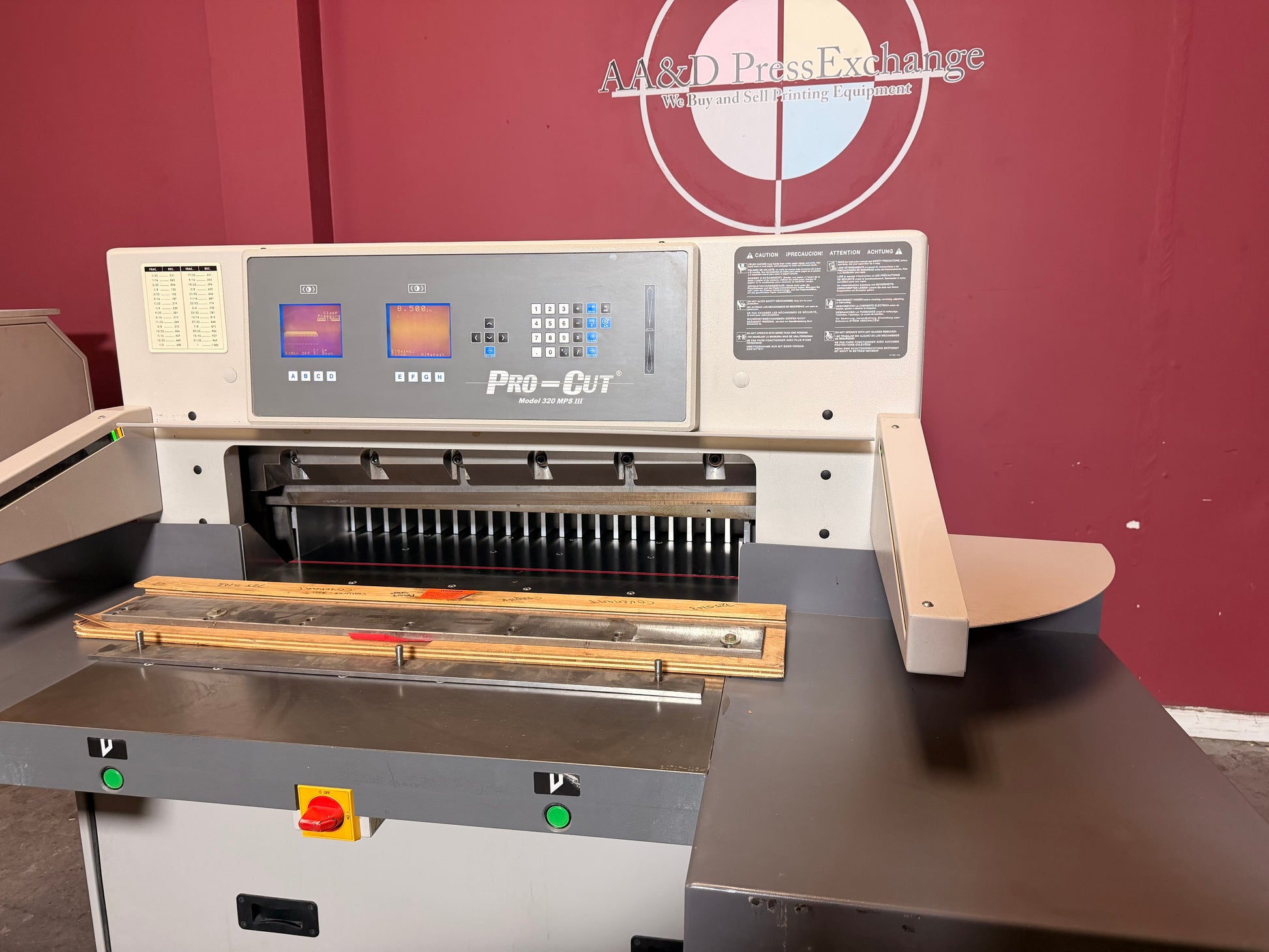 Used Pro-Cut 320 MPS III industrial guillotine cutter for sale complete unit view