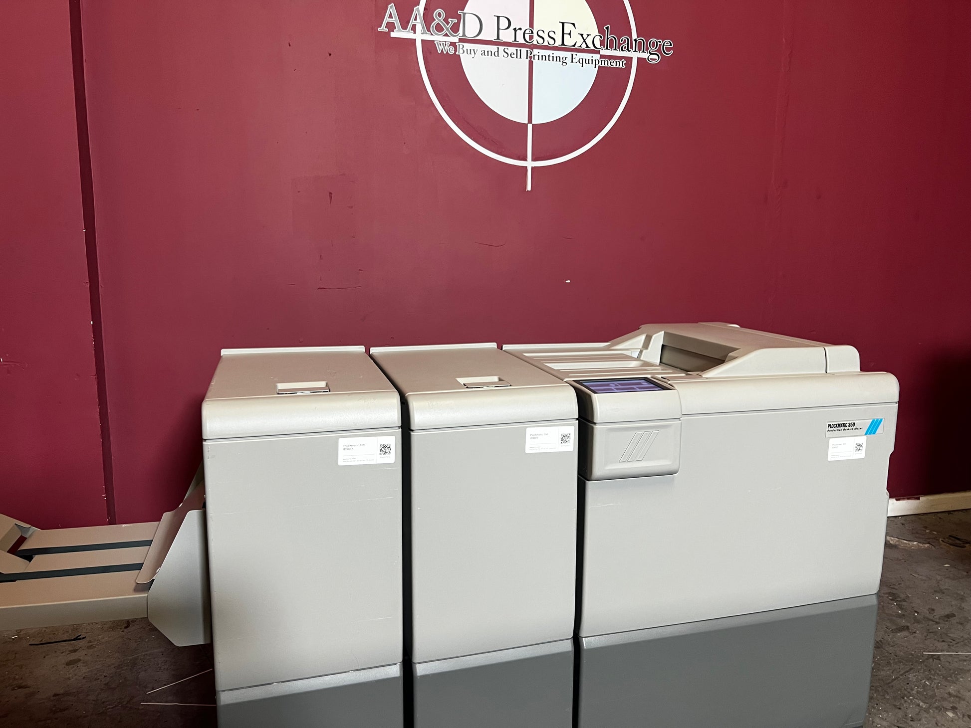 Used Plockmatic 350 booklet maker 60k meter showing folding and saddle-stitch section – AA&D PressExchange