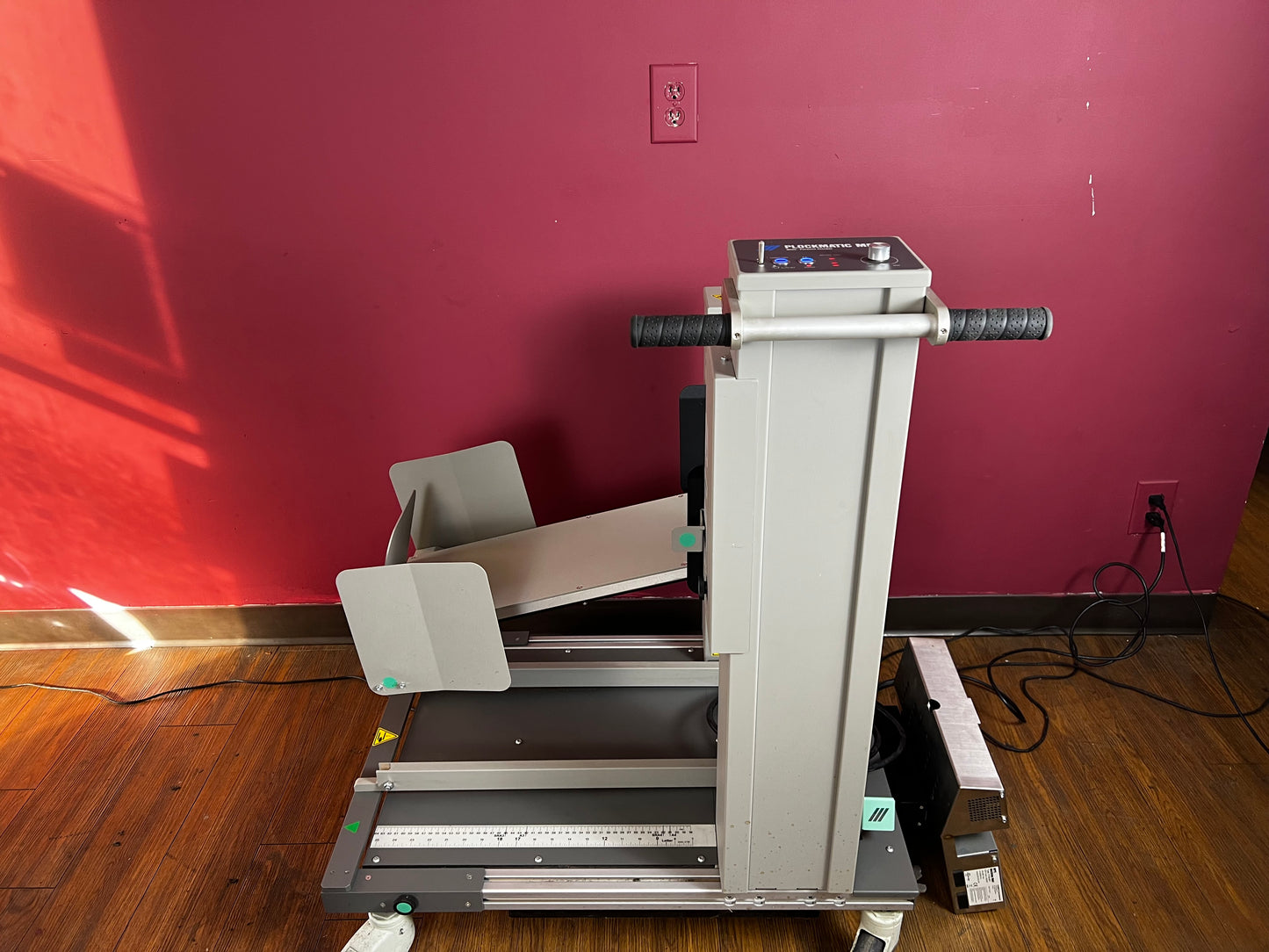 Used Plockmatic MPS Multi-Purpose Stacker angled view showing oversized sheet support – AA&D PressExchange
