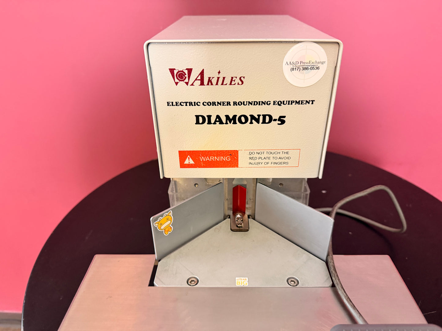 Used Akiles Diamond-5 corner rounder angled view demonstrating compact desktop design – AA&D PressExchange
