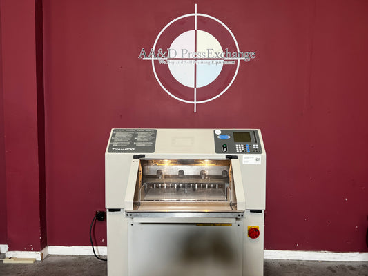 Used Challenge Titan 200 programmable hydraulic paper cutter front view – AA&D PressExchange