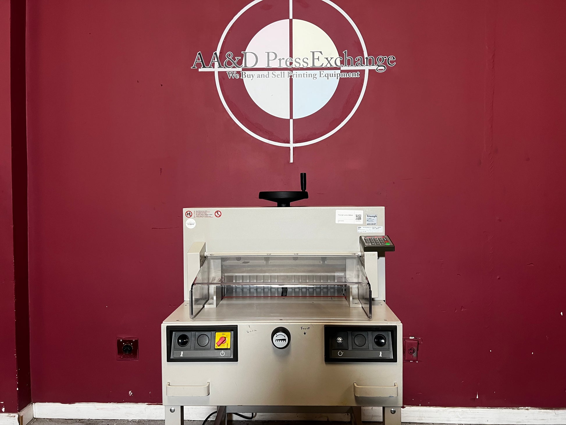 Used Triumph 4810-95EP paper cutter rear/side view of cutting unit – AA&D PressExchange