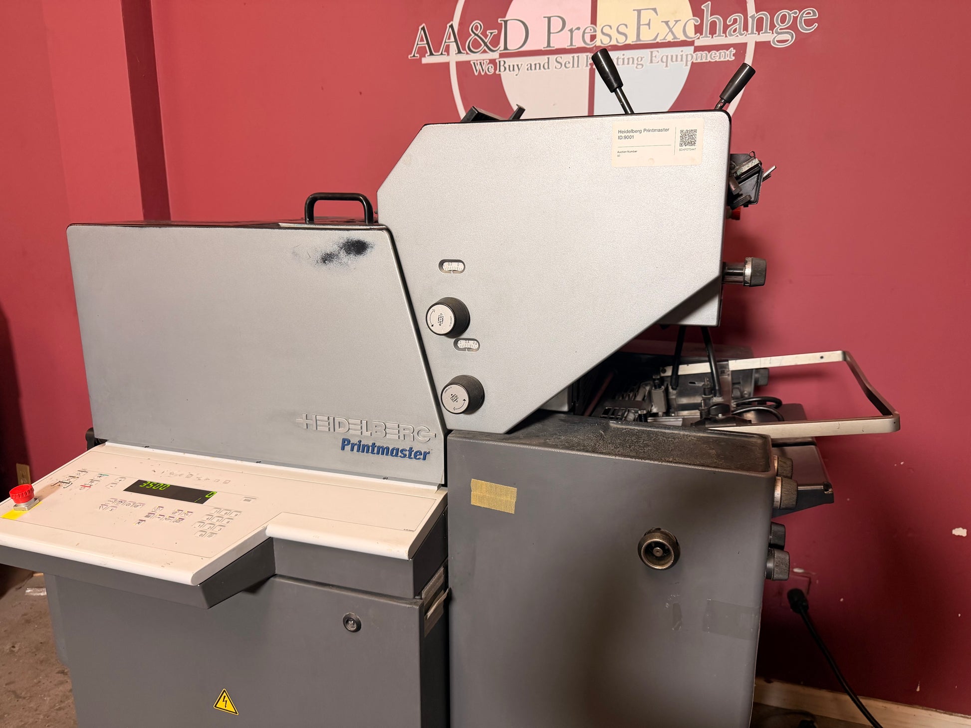 Used Heidelberg Printmaster QM 46-2 two color offset press for sale feeder close up