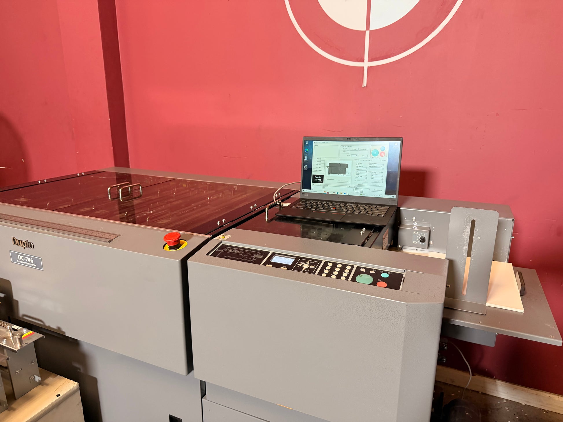 Used Duplo DC-746 Slitter Cutter Creaser finishing full bleed digital prints