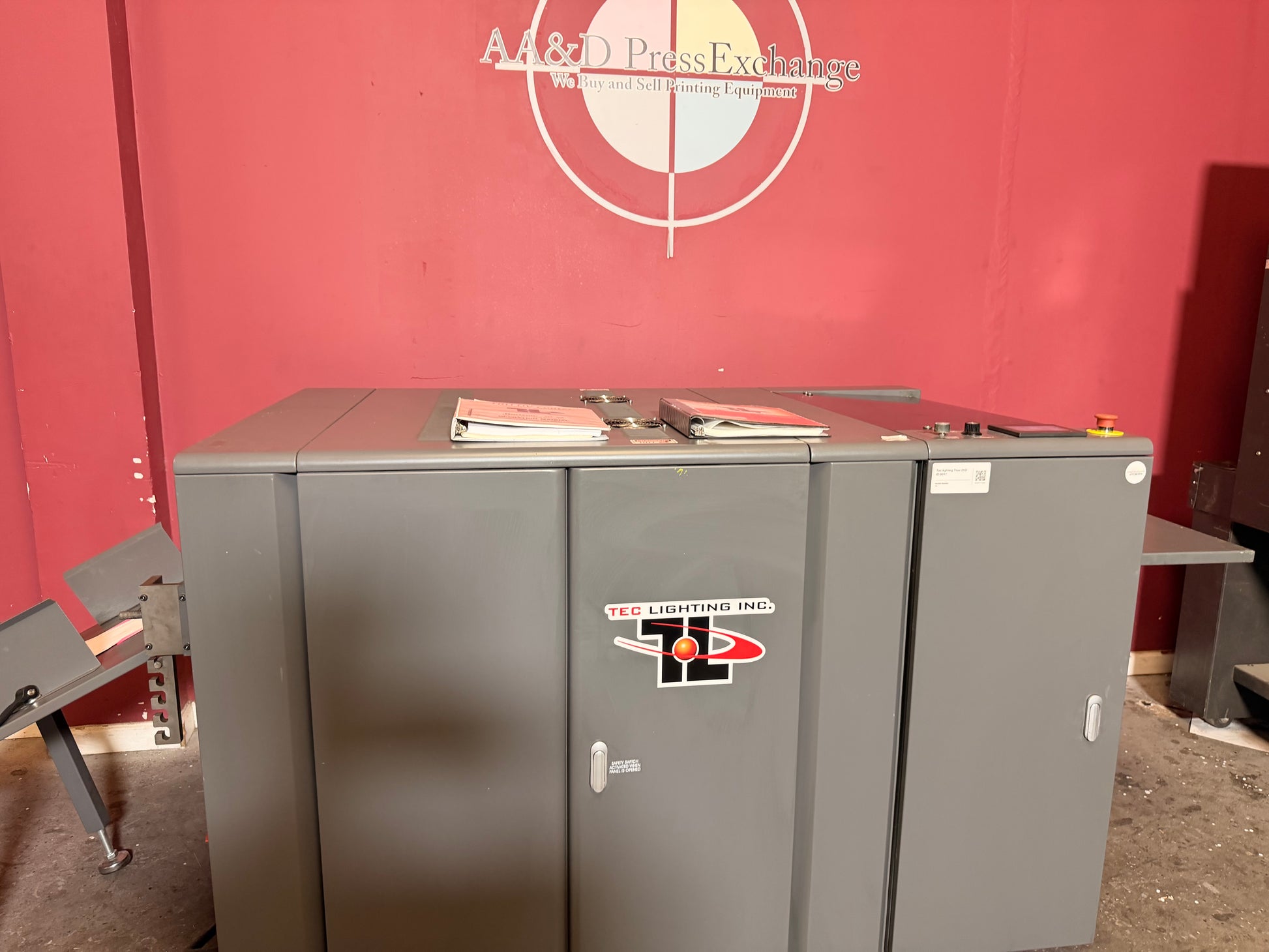 Used Tec Lighting Truv-21D UV Coater side view showing compact industrial design