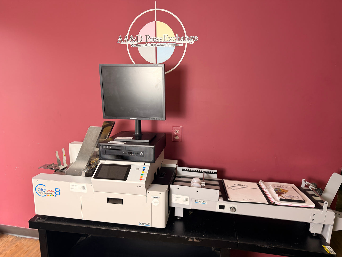 Used Formax ColorMax8 Digital Color Printer rear view with electrical connections