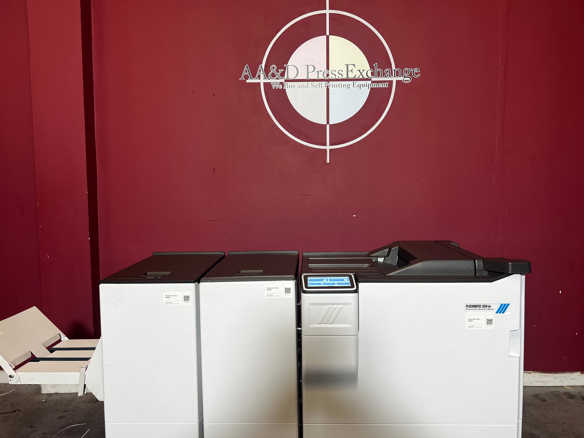 Used Plockmatic 350-M booklet maker 28k meter top view of folding and stitch sections – AA&D PressExchange
