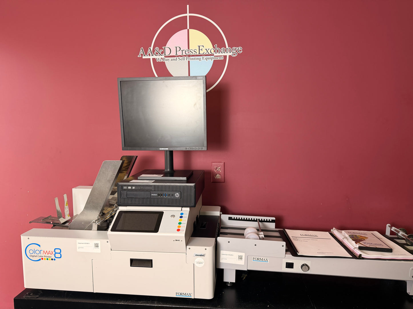 Used Formax ColorMax8 Digital Color Printer side view showing digital inkjet mailing printer