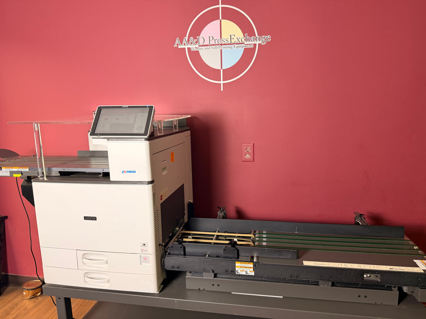 Used Xante EnPress Envelope Printer side view desktop laser printing system