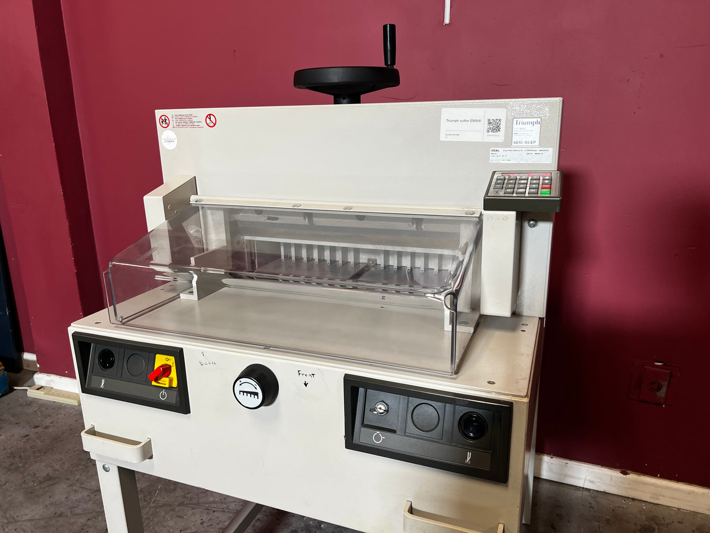 Used Triumph 4810-95EP paper cutter detailed view of electronic controls – AA&D PressExchange