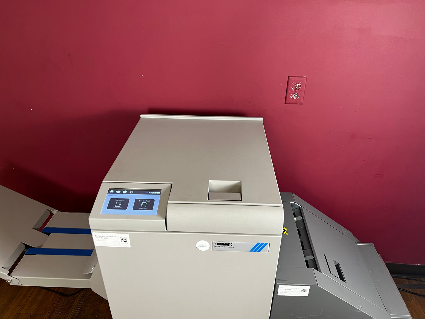 Used Plockmatic SquareBack Trimmer AA&D PressExchange booklet finishing module for clean trimmed edges