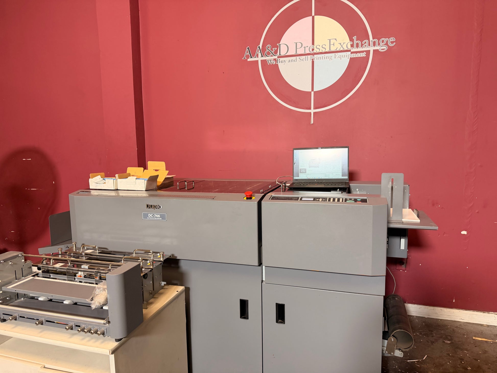 Used Duplo DC-746 Slitter Cutter Creaser internal mechanism for precision finishing