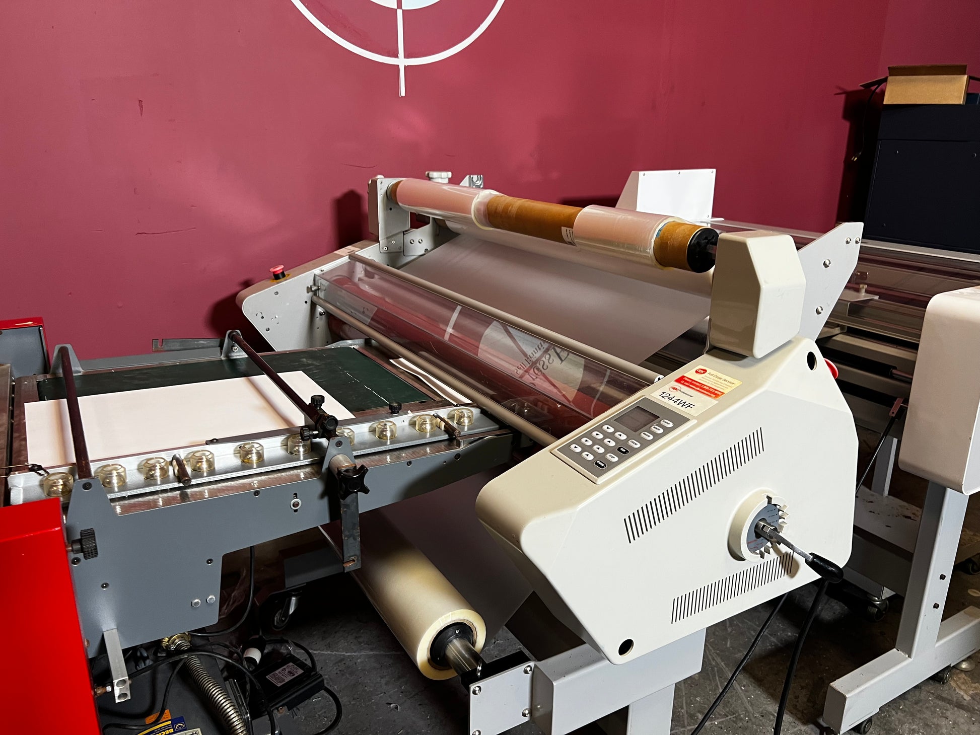 Used GBC 1244 WF Laminator Cutter AA&D PressExchange laminator cutter with built-in rewind shafts