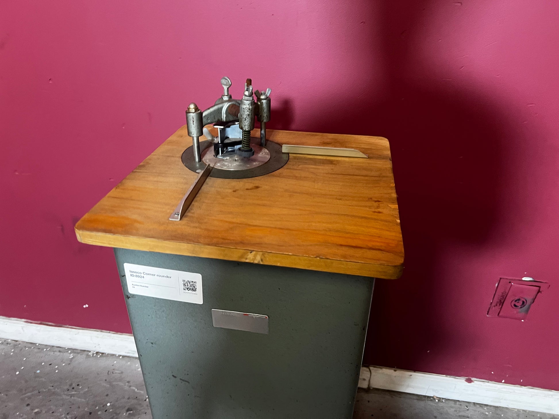 Used Lassco CR-50 Manual Corner Rounder by AA&D PressExchange cutting demonstration with paper